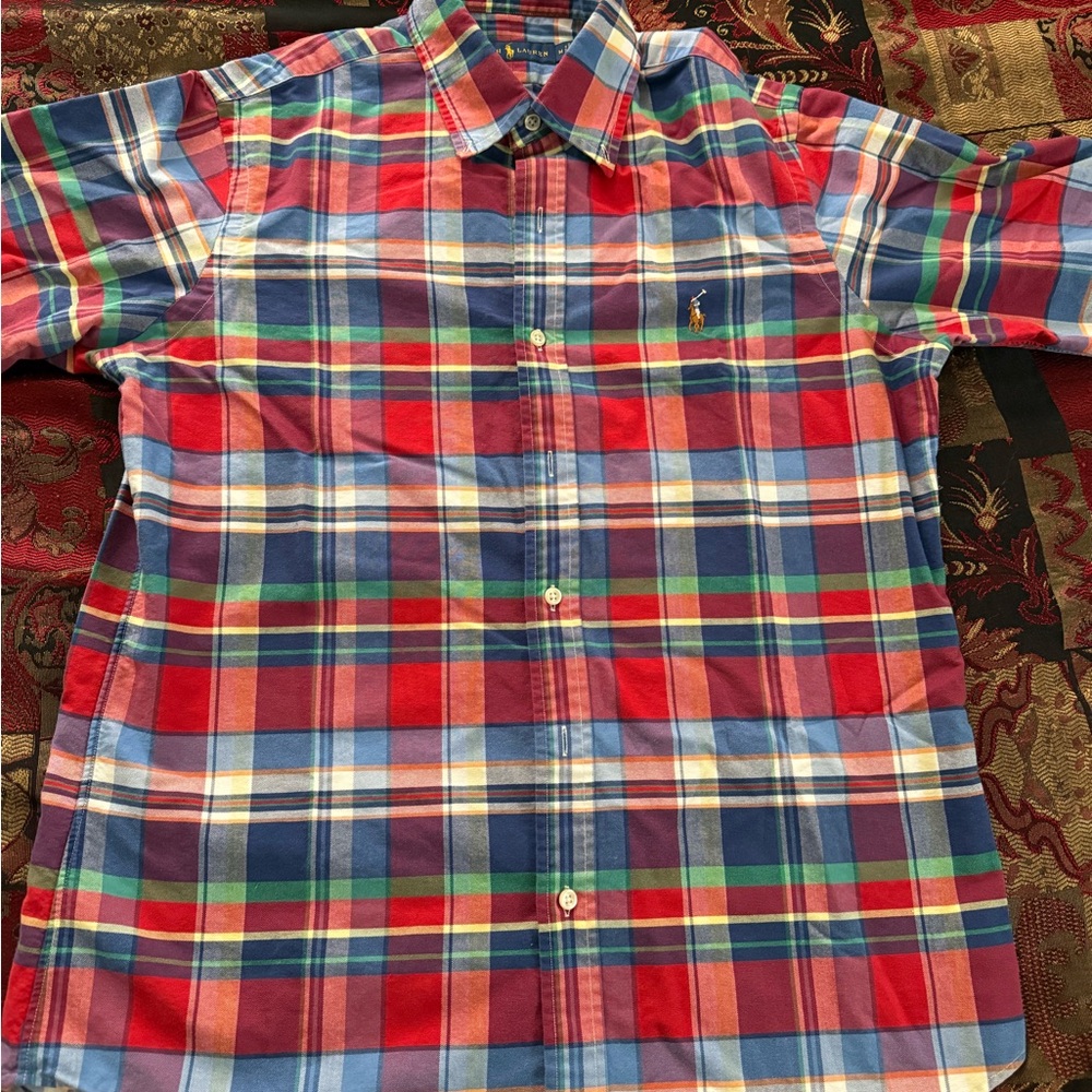 Polo Ralph Lauren Madras Plaid Multi-Colorblock Button-Down Long Sleeve Shirt